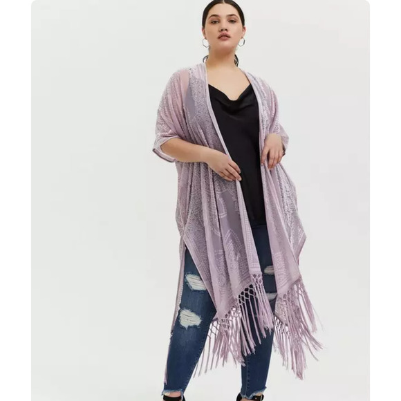 Torrid Velvet Lavender Pearl Burnout Kimono SoftGirl Gypsy Boho Women's 1X/2X - Picture 10 of 10